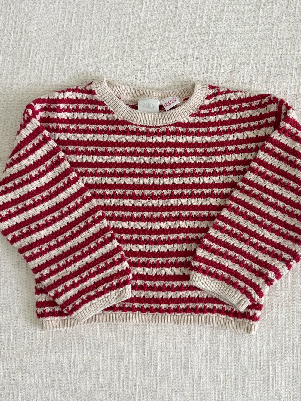 Zara Red and Cream Striped Knit Sweater